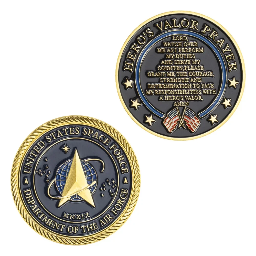 عملة تحدي القوة الفضاء الأمريكية المطلية بالذهب وصلاة الأبطال لعملة الهدايا التذكارية الشجاعة #3
