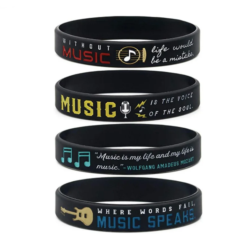 1 pieza/4 piezas música rock músico rapero pulsera de goma pulsera de silicona