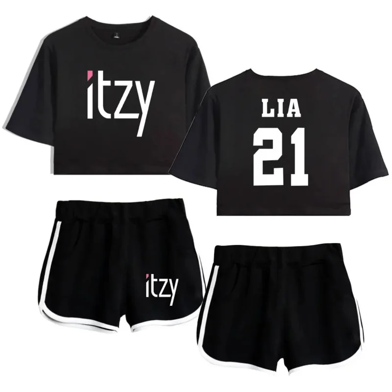 Summer Track Suit Women 2 Piece Set KPOP ITZY Crop Top Shorts Two Piece Outfits Casual Women Tracksuit Sportwear Twopiece Sets J