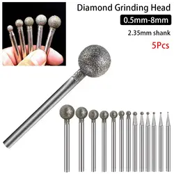 0.5mm-8mm Diamond Round Burring Sanding Drill Bit Grinding Head 2.35mm Shank Carve Precision Carving Tool Electric Grinder Parts