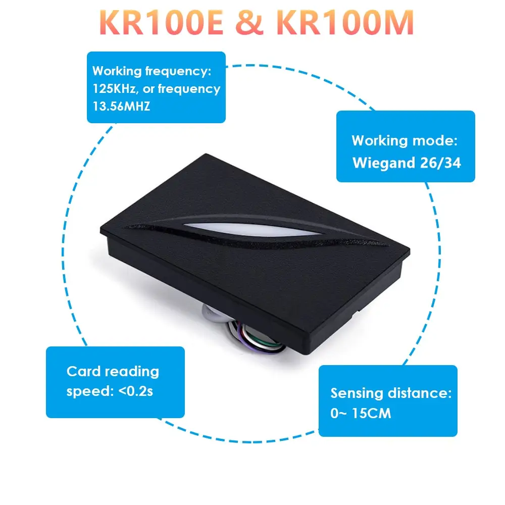 KR100E Wiegand RFID Reader IP65 Waterproof Wiegand 26/34 bit 125KHz EM Card Tag Reader for Door Access Control with LED & Beeper