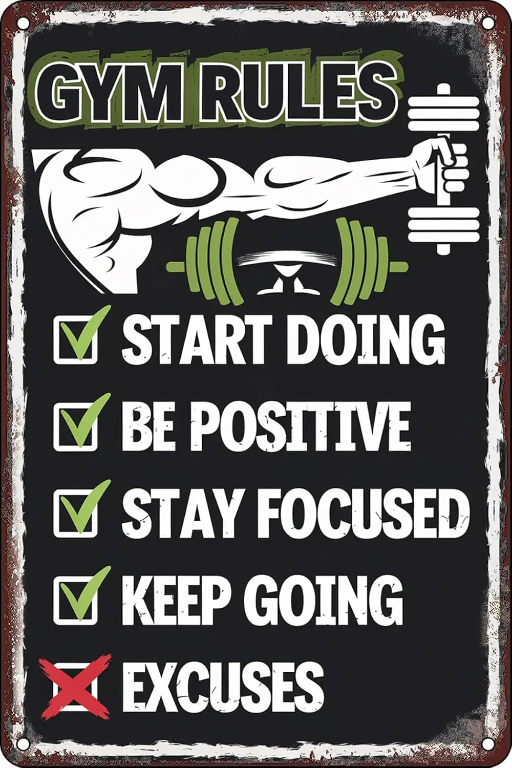 Gym Rules Vintage Metal Tin Signs Workout Motivational Quote Fitness Exercise Sign for Garage Man Cave Gym Room Home Wall D sign