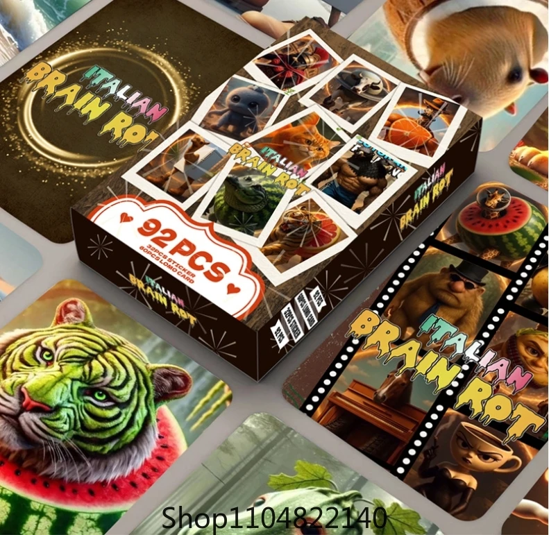 92 pièces cartes de cerveau italien avec autocollants Tung Tung Tung Sahur Tralalero Tralala cartes à collectionner jouets classiques cadeaux d'anniversaire