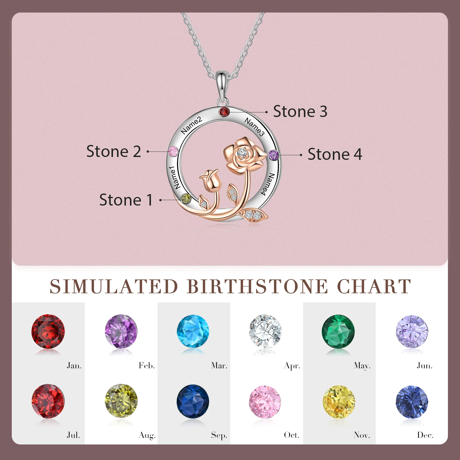 Customized Romantic Rose Flower Circle Necklaces for Women Personalized Engraved 2-4 Name Pendant Jewelry Valentines Day Gifts