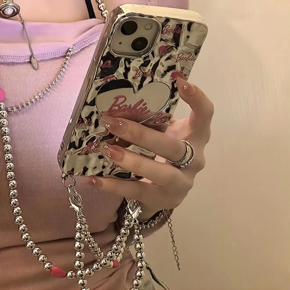 

New 2024 Miniso Barbie Pink Mirror Barbie Cross Sweet Cool Girl IPhone 13/14 Case Birthday Valentine's Day Gift