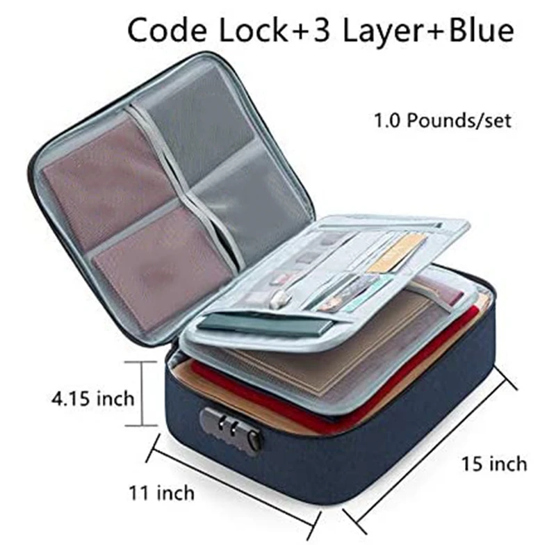 Important File Pocket Holder,Document Organizer Box,Oxford Waterproof Document Storage Bag With Safe Code Lock