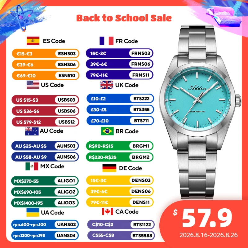 ADDIES Sapphire Glass Women Watch 31mm New Luxury Miyota 2035 Steel Watches for Women Fashion 50m Waterproof Luminous Wristwatch