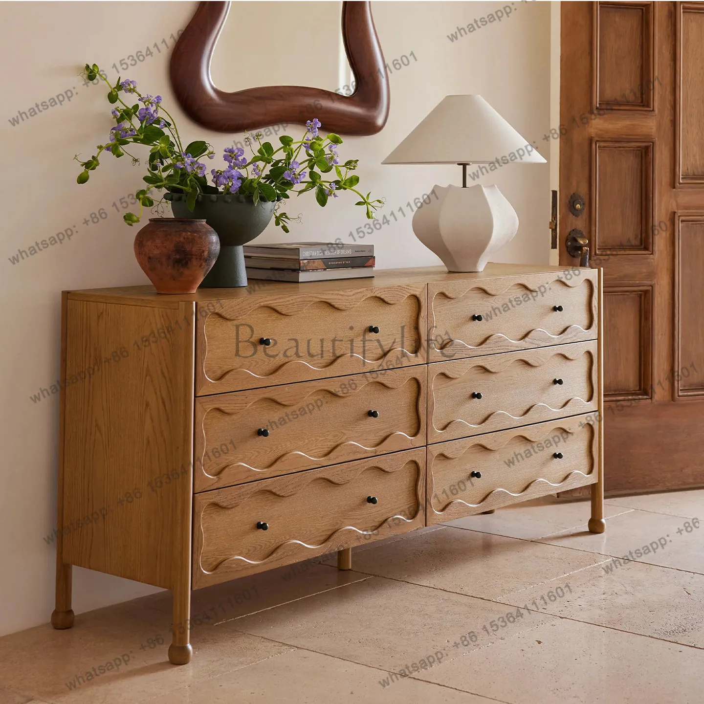 XX. American solid wood living room antique log dining side cabinet bedroom drawer locker