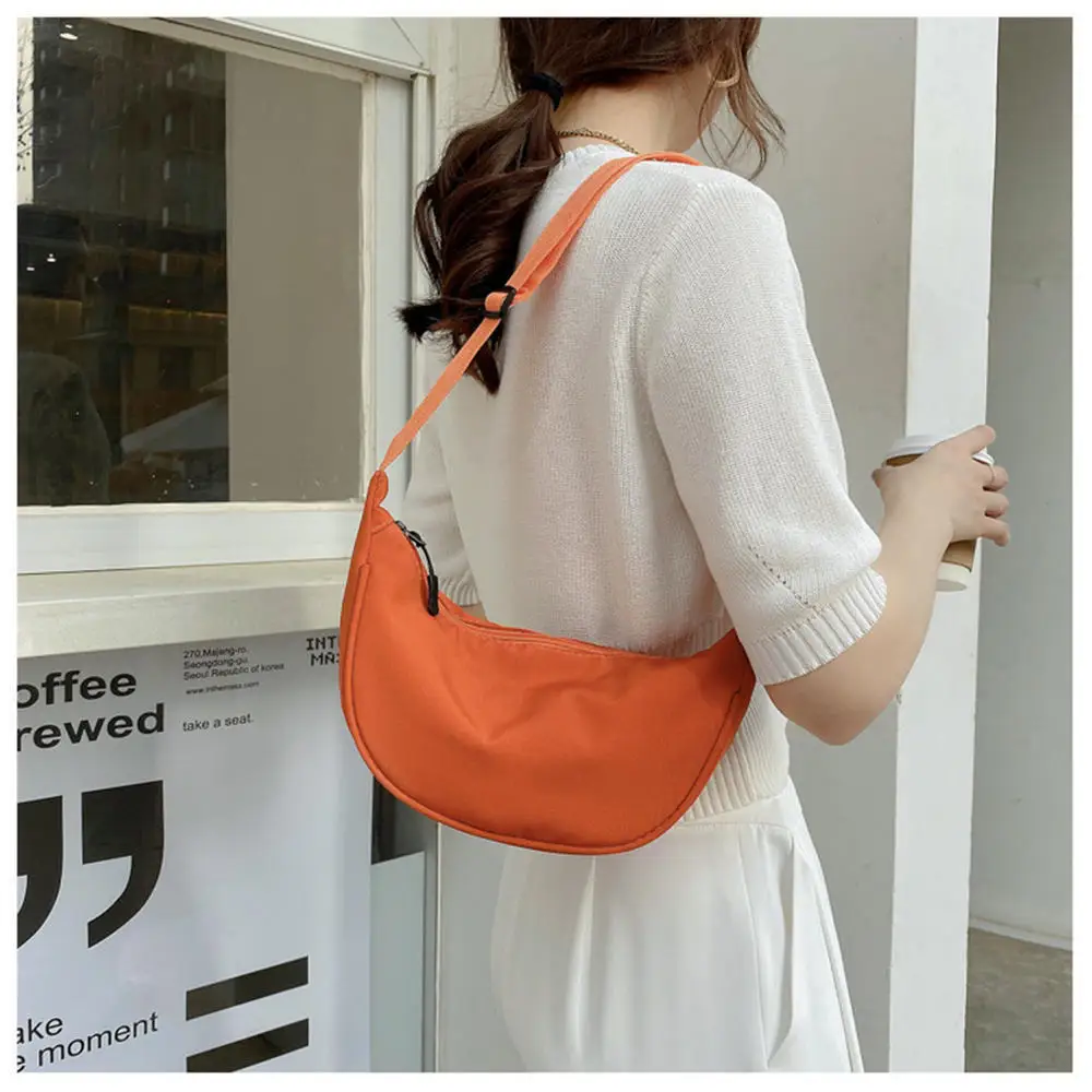 Women's Crossbody Dumpling Shape Lightweight Underarm Knapsack Nylon Large Capacity Smooth Zipper Female's One Shoulder Bag