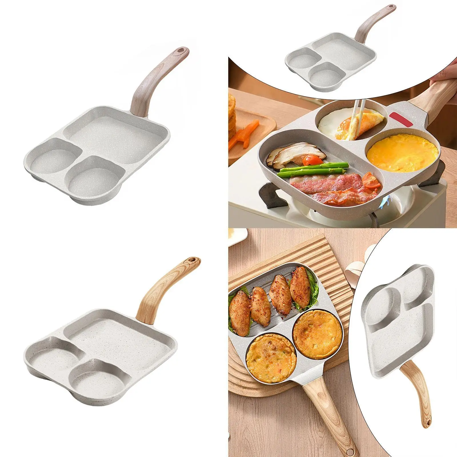 3 in 1 Breakfast Frying Pan Flat Frying Pan Multifunctional Multi Section Breakfast Pan Egg Skillet for Baking Frying Burger