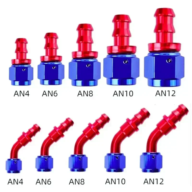 8 Uds Uuiversal aluminio AN4 AN6 AN8 AN10 AN12 accesorios de combustible de aceite manguera de empuje de combustible 0 90 45 180 grados extremo de manguera de tubo de goma