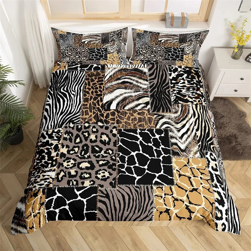 

Cowhide King Queen Duvet Cover Patchwork Cow Fur Print Bedding Set Animal Quilt Cover Western Cowboy Polyester Comforter Cover