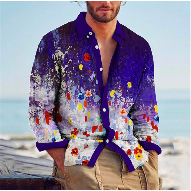 2024 New Fashion Men\'s Shirt Button Lapel Shirt Casual Designer Floral Print Long Sleeve Tops Men Clothing Cardigan S-6XL