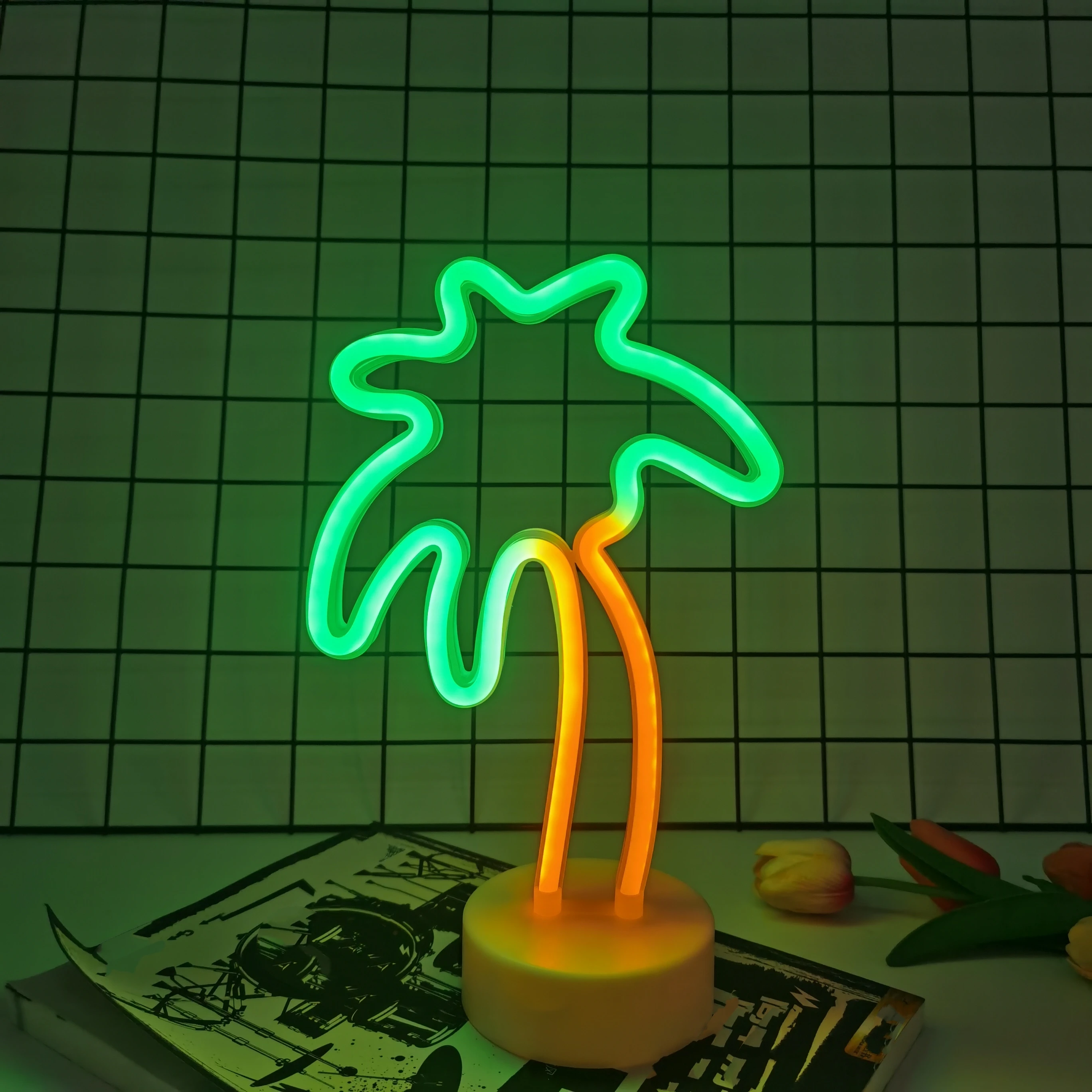 palm tree neon light, USB/battery powered, family bedroom birthday gift, summer party, wedding bar and restaurant decoration