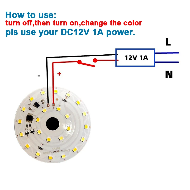 12V 6W 65mm LED Tri-color Lamp Light Board Bulb Round Light Source