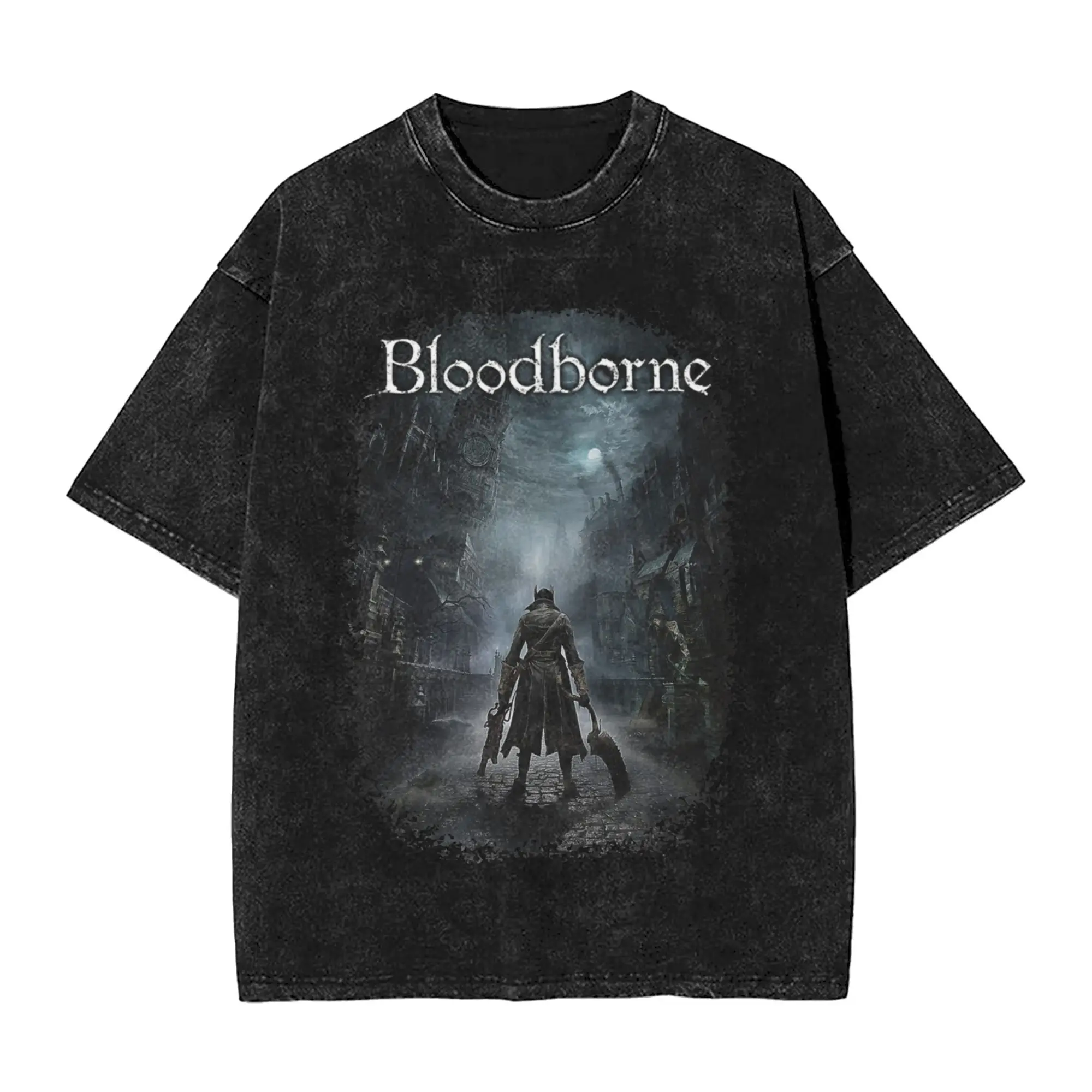 Camiseta lavada Bloodborne Dark Souls para hombre y mujer, ropa 100% de algodón, camisetas Hipster de manga corta con cuello redondo, camisetas de regalo