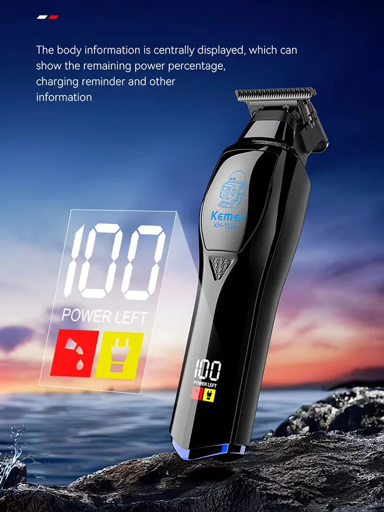 Kemei KM-1556 Barber Cordless Hair Trimmer Rechargeable Hair Clippers For Men Professional Electric Finish Cutting Machine