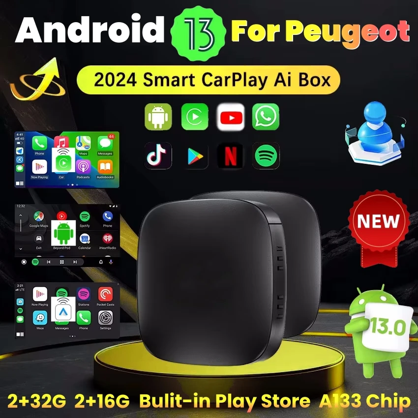 Android 13 Car AI Box Wireless Carplay Adapter Android Auto For Netflix Youtube For Peugeot 208 308 408 508 2008 3008 4008 5008