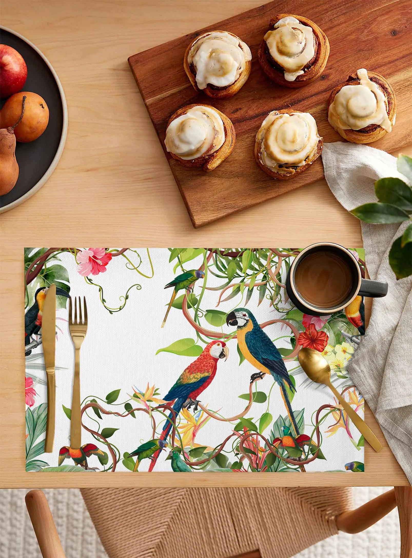 Tropical Leaves Parrot Flowers Placemat Wedding Party Dining Decor Linen Table Mat Kitchen Accessories Table Napkin