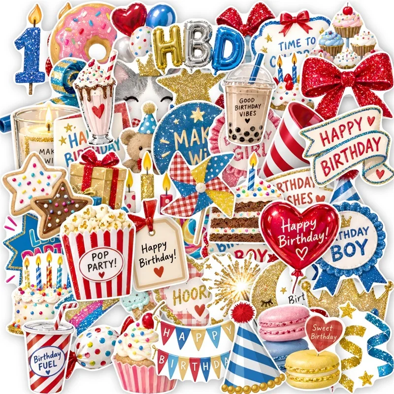 10/30/50PCS Colorful Candy Birthday Sticky Sticker Aesthetic DIY Hand Accounting Decoration Scrapbooking Stationery Supplies