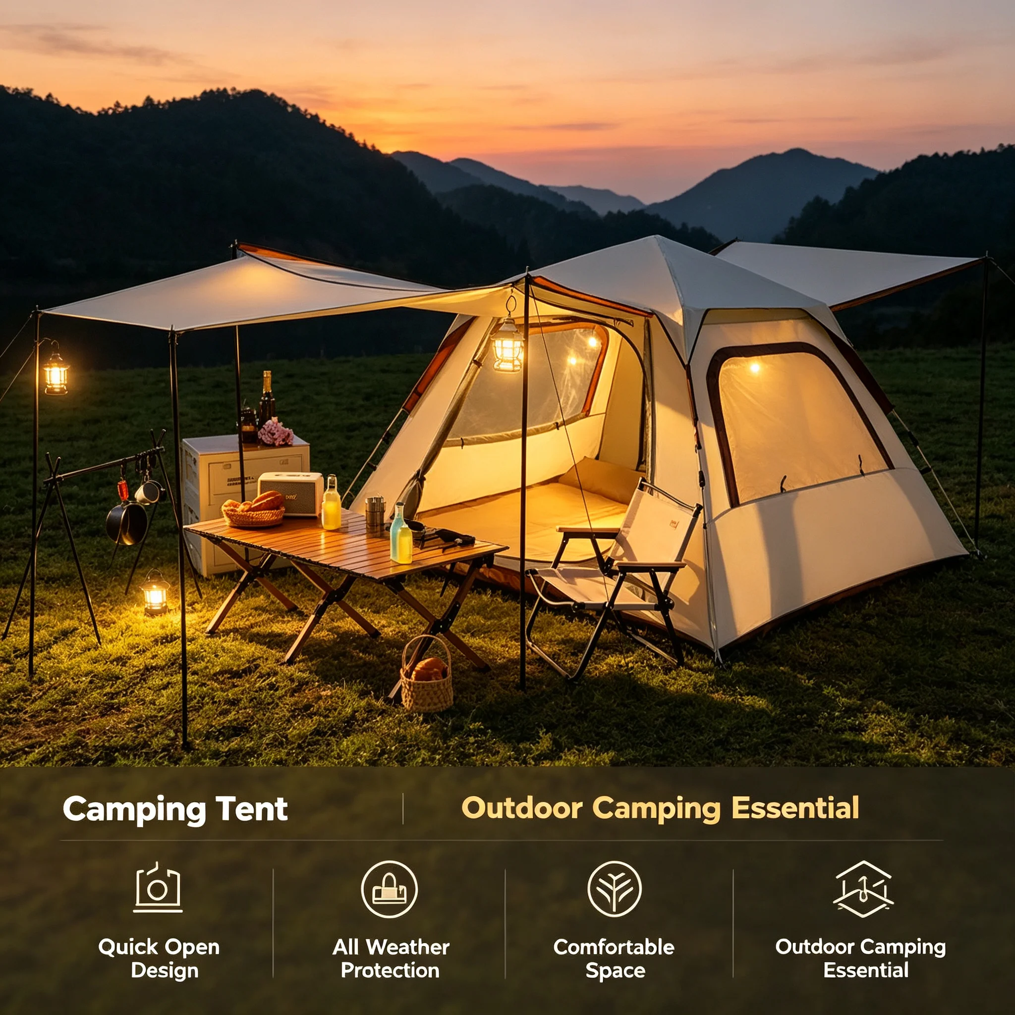 2026 Waterproof Tourist Camping Tent Portable All Weather Shelter Lightweight Dome Tent for Backpacking Picnic Wilderness Outing