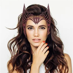 Wanda Maximoff disfraz de bruja escarlata, diadema de cuero, corona, tocado, máscara de Cosplay de Halloween para adultos