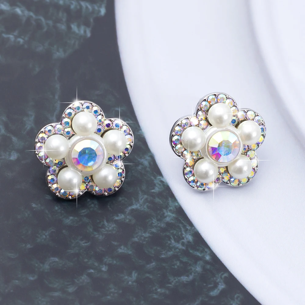 

Zinc Alloy Imitation Pearl Flower Earrings For Women 2025 Trends Stud Daily Wear Jewelry Shiny Vintage Earrings With Rhinestones