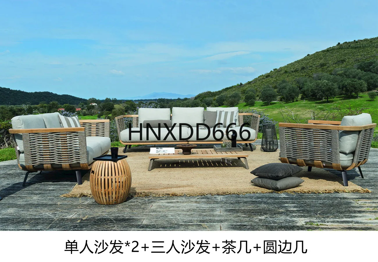 في الهواء الطلق الروطان خشب الساج طقم أريكة فيلا حديقة الترفيه فناء الأثاث ترتيب جلوس مريح للترفيه #6
