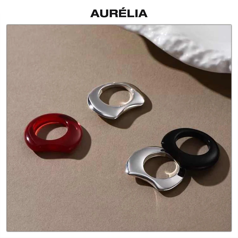 2026 Fashion Simple Natural Black Agate Red Double Loop Stacked Ring Women Europe Jewelry