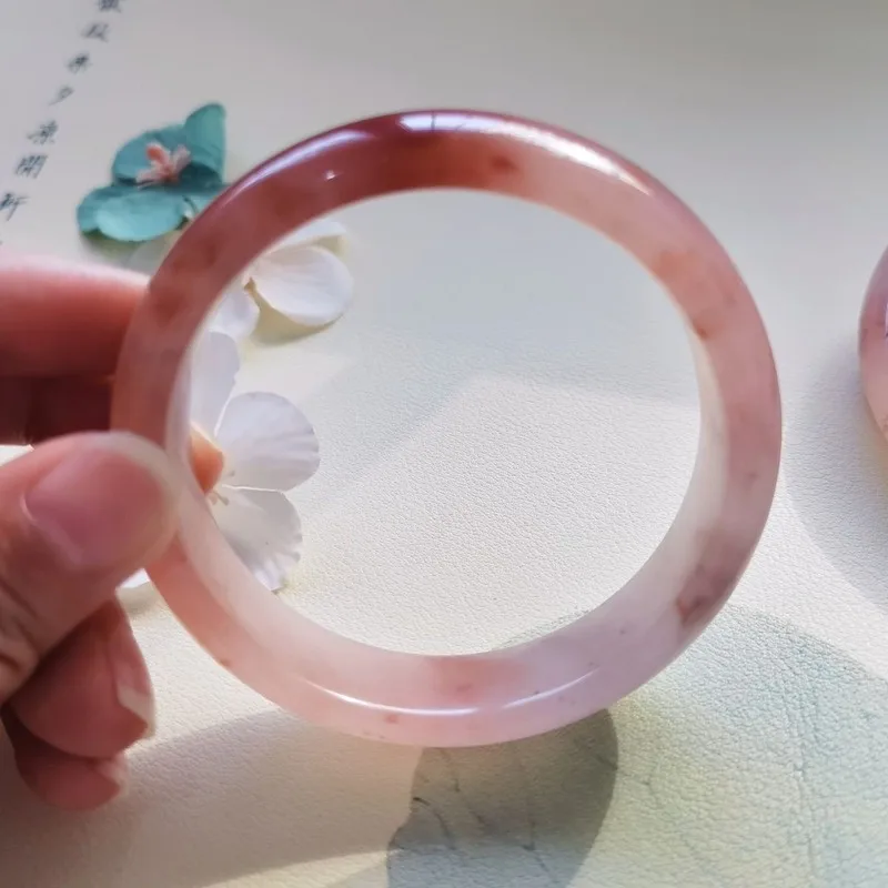 peach pure natural jade , young She Tai Cui pink golden thread cherry blossom girl's bracelet