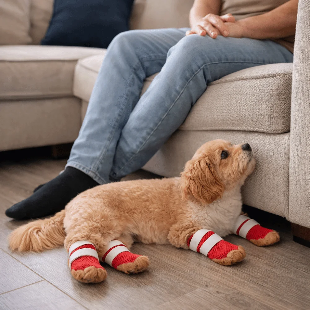 

Breathable Dog Mesh Shoes Rubber Sole Hollow Out Anti-Slip Dog Boots Adjustable Wear-resistant Dog Paw Protectors