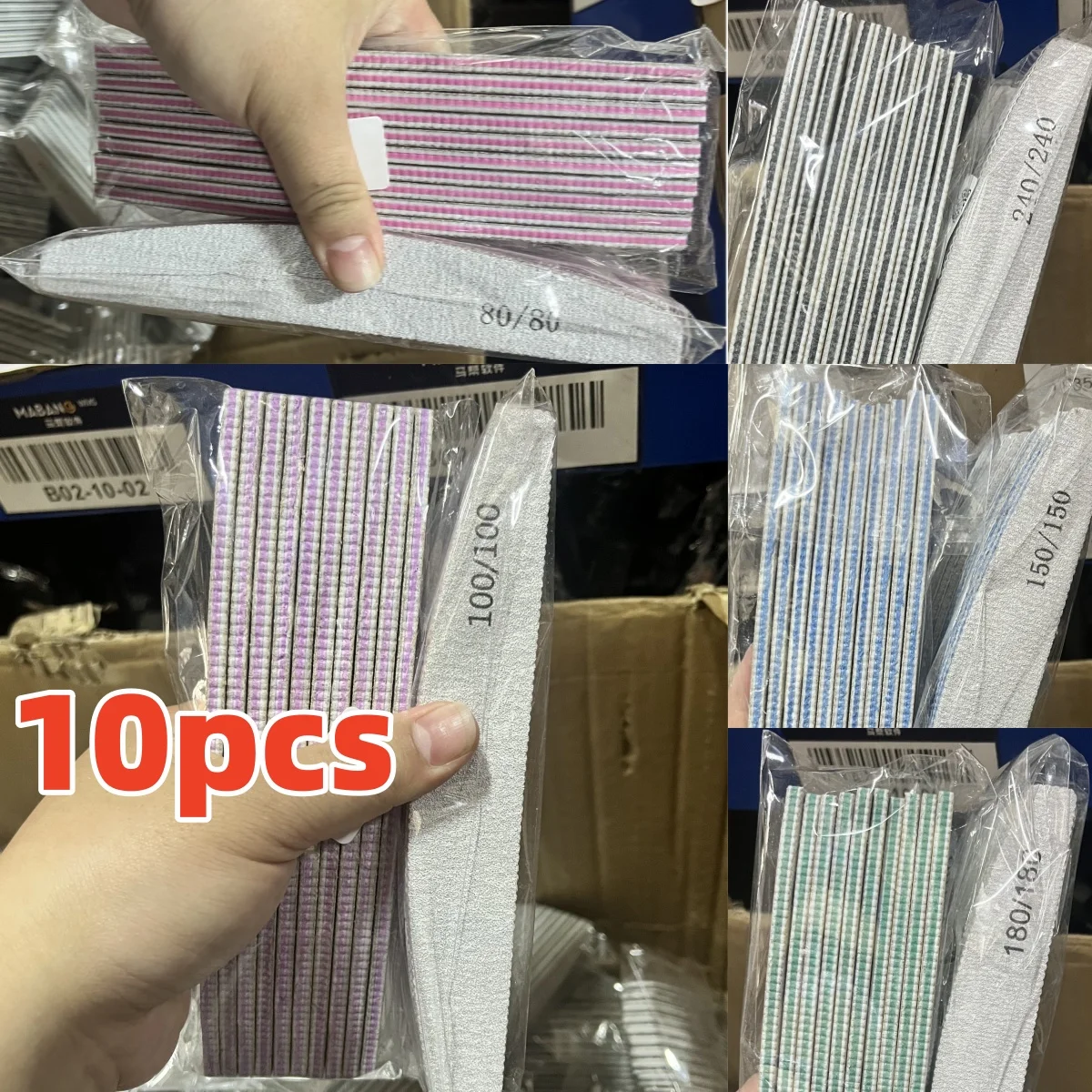 10Pcs 80/100/150/180/240 Grits Double-Sided Emery Boards Nail Files Shaping/Smoothening/Polishing Manicure Sanding Buffers Tools