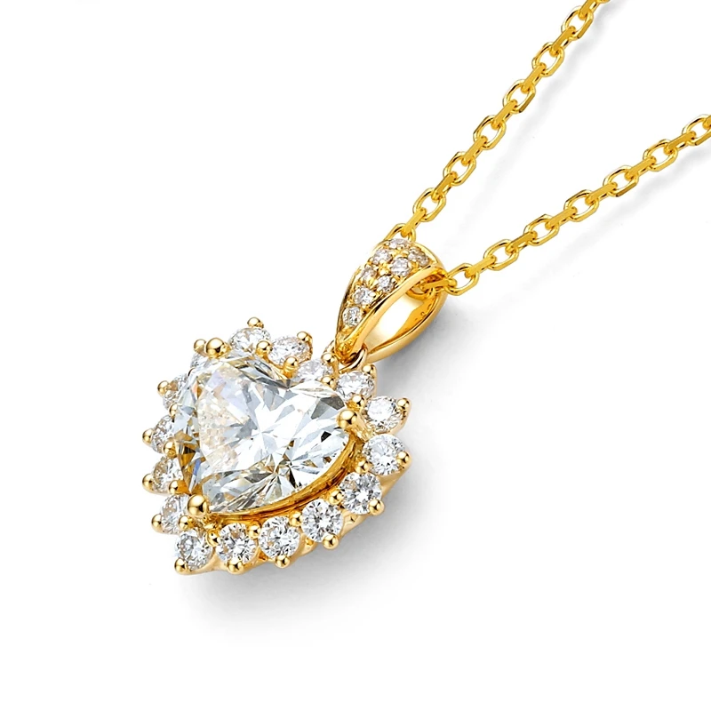 Shruno Solid 18k Yellow Gold Heart Shape Moissanite Diamond Necklace Pendant Moissanite Pendant Women's Chain Luxurious