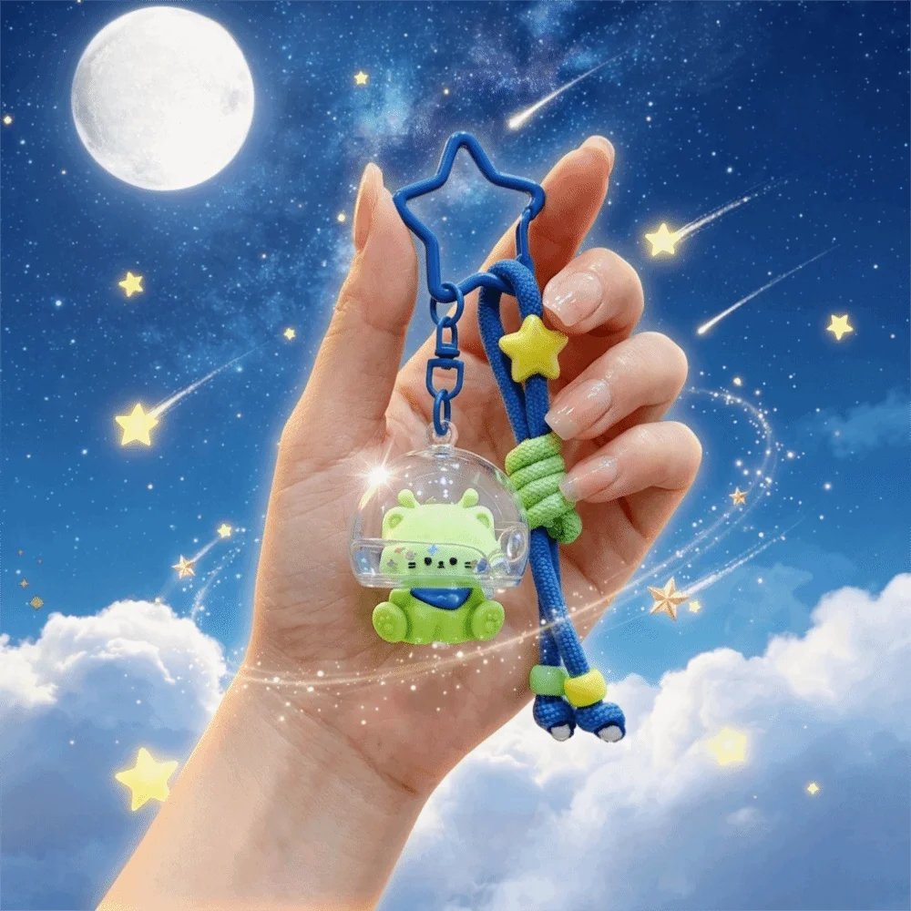 Fluffy Fabric Cat Keychain PP Cotton Filling Skin-Friendly Alien Kitten Fine Stitching Soft Touch Bag Charm Pendant