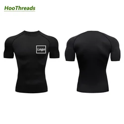 Customized Logo Pattern Print Compression Shirts for Men Short Sleeve Gym Workout Undershirts Quick Dry Athletic T-Shirt Tops