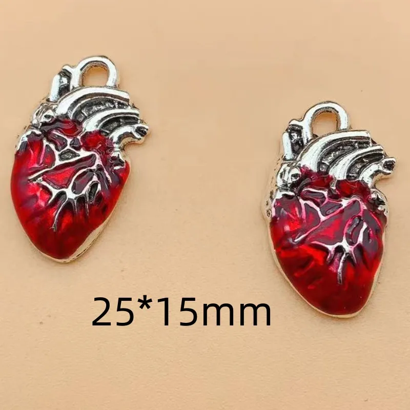 10pcs Enamel Silver Color Human Heart Organ Charms Science Medicine Anatomical Pendant Biology Jewelry Finding