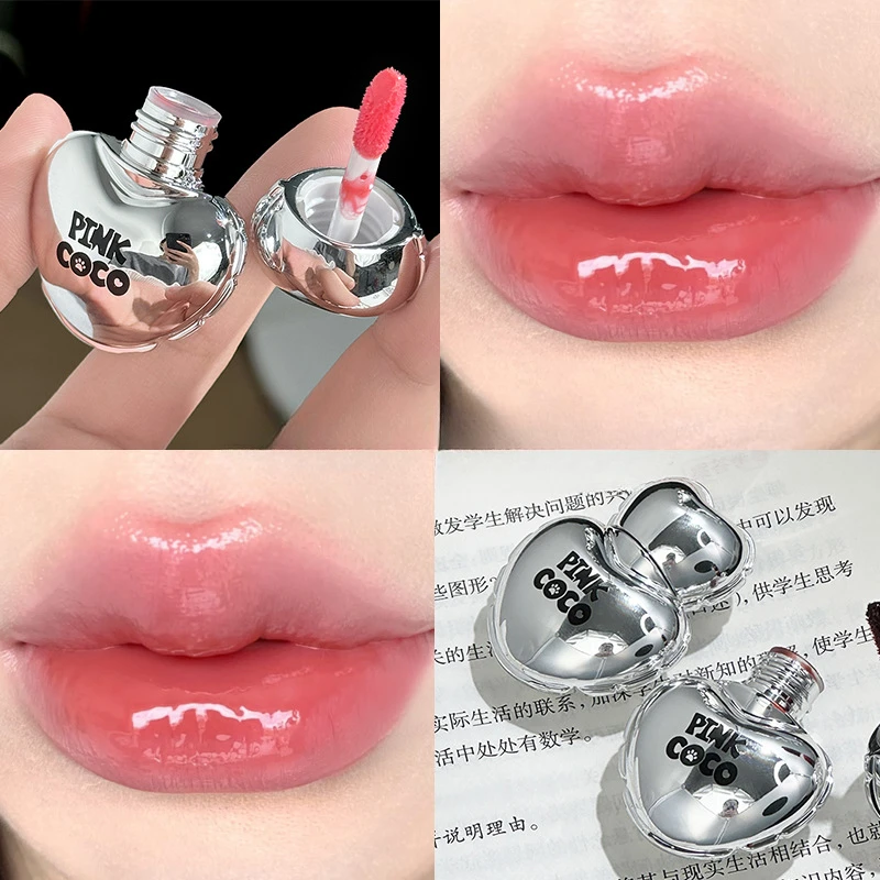 Brillo de labios vidriado con forma de corazón de COCO rosa |   Jelly Plumping & Bright Hidratante, acabado en espejo de larga duración para las noches de San Valentín y datas