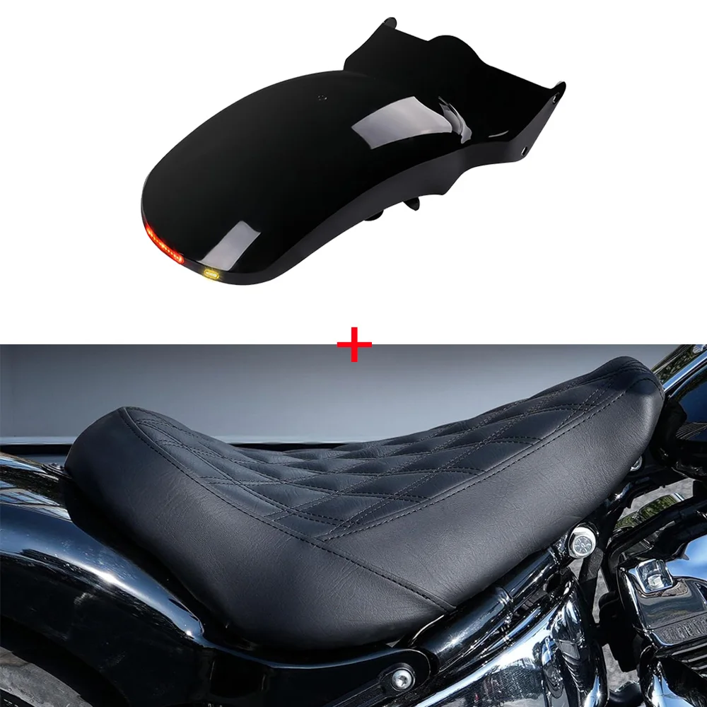 

Motorcycle Rear Fender&LED Signal Light Solo Driver Rider Seat Front Leather Diamond Low Profile For Fat Boy Breakout 2018 up