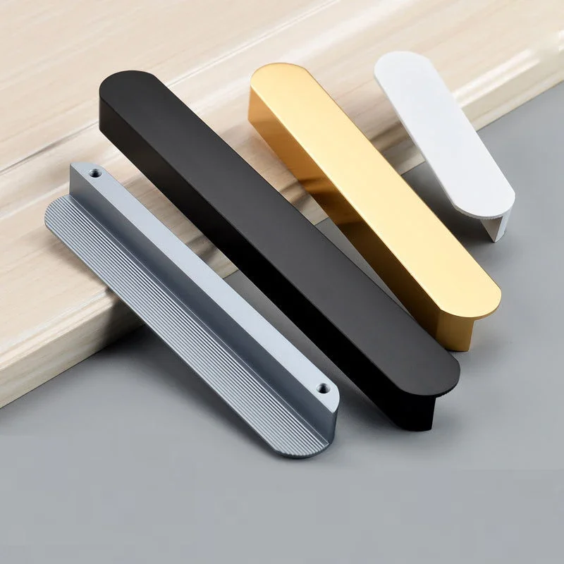 Hole Pitch 64mm-320mm Furniture Cabinet Door Drawer Handle Wardrobe Handle L-shaped Round Head Gold White Gray Aluminum Alloy