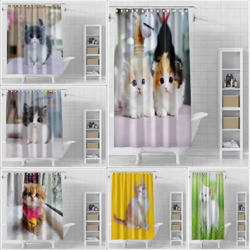 Cute Healing Cat Shower Curtain Partition Curtain Dry Wet Separation