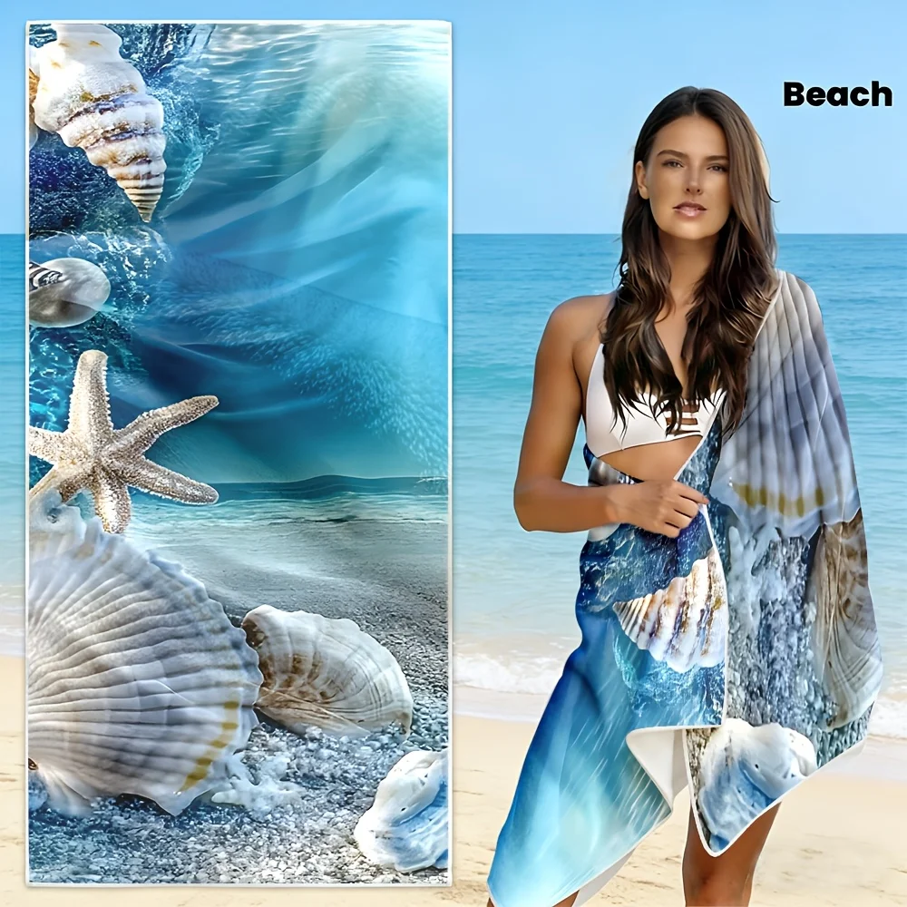 Clear Blue Seawater Starfish Conch Shell Super Absorbent Large Beach Towel Ocean Nautical Summer Pool Bath Blanket