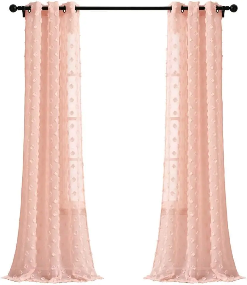 

Blush Textured Dot Grommet Sheer Window Curtain Panel Pair (84" x 38") 84" 38"