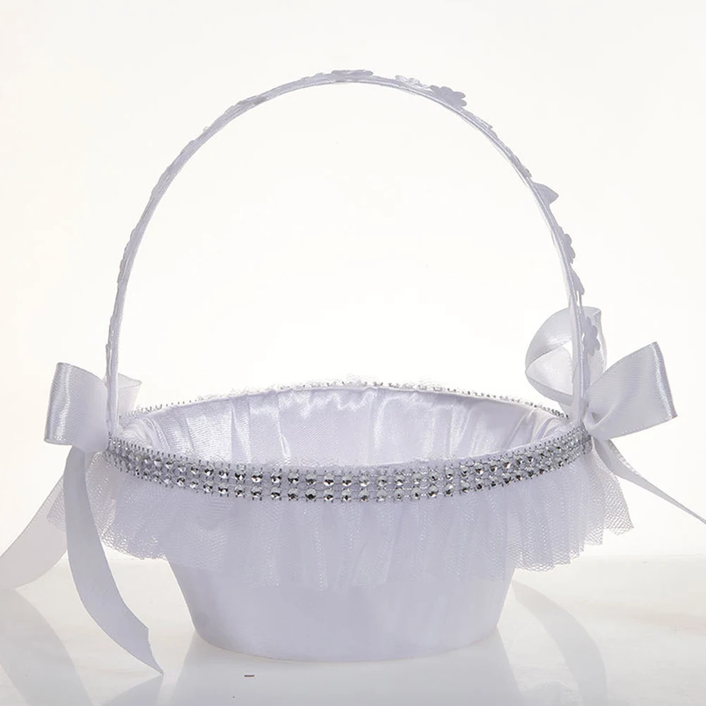 

Pearl Bow Flower Basket Elegant Crystal Design Lightweight Wedding Baskets Bride Romantic Atmosphere Banquet Storage