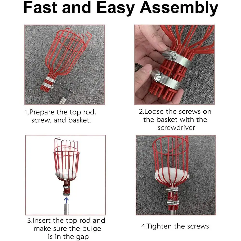 Fruit Collector Easy To Use Adjustable Sturdy Durable Garden Tools Picking Device Steel Portable Fruit Picker Red