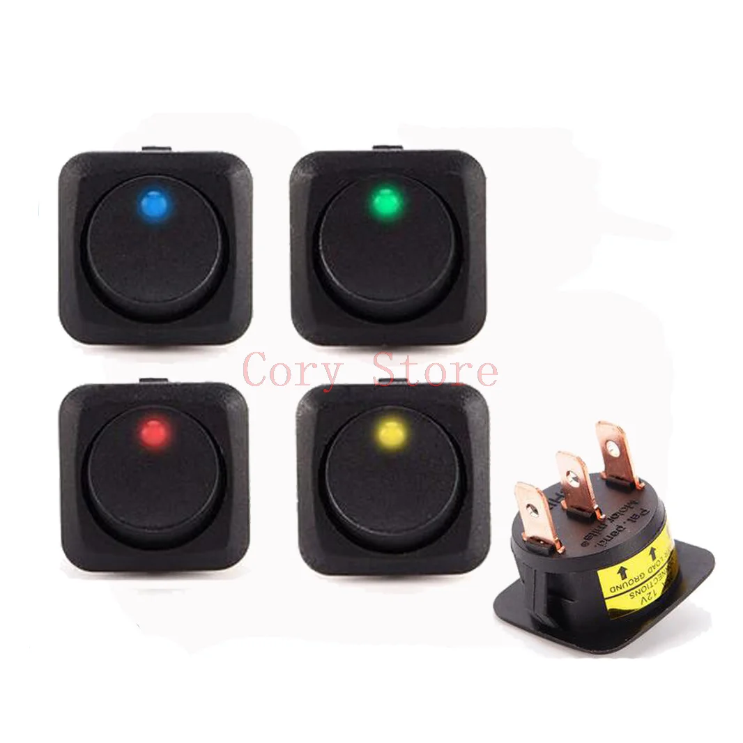 1Pc 25mm 12V/25A SPST Panel Mounted 3P Red Yellow Blue Green Indication Light Snap in Modification Rocker Car Switch 12VDC 25A