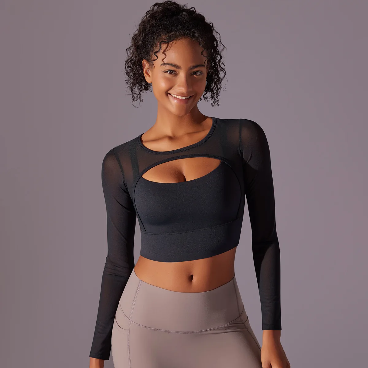 Women Yoga T Shirts 2 in 1 Sports Bra with Mesh Long Sleeves Workout Crop Tops Breathable Fitness Tights Activewear