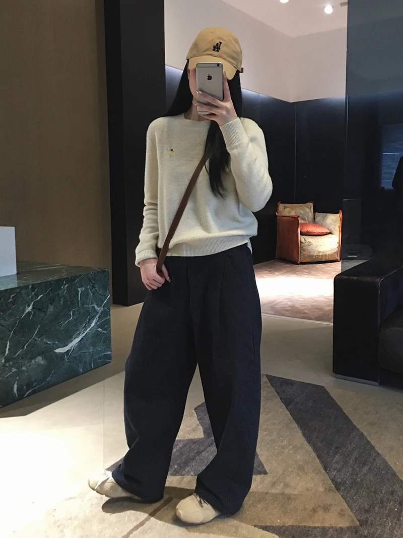 

Cuijia Double-Sided Fce High Waist Semi-Elastic Cotton Denim Pants Loose Fit Ladies Jeans Winter Season Spring