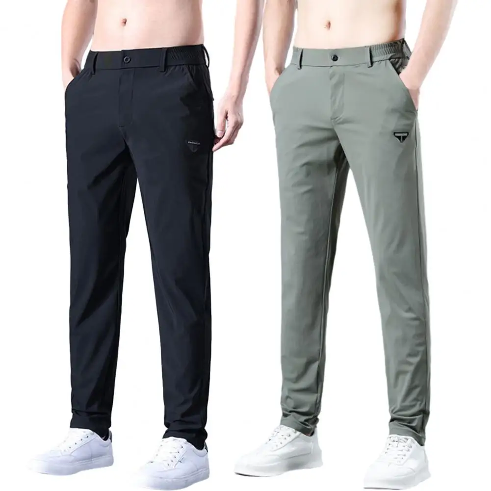 Men Daily Clothes Soft Breathable Men's Elastic Waist Straight Pants with Quick Dry Technology Convenient Pockets for Daily