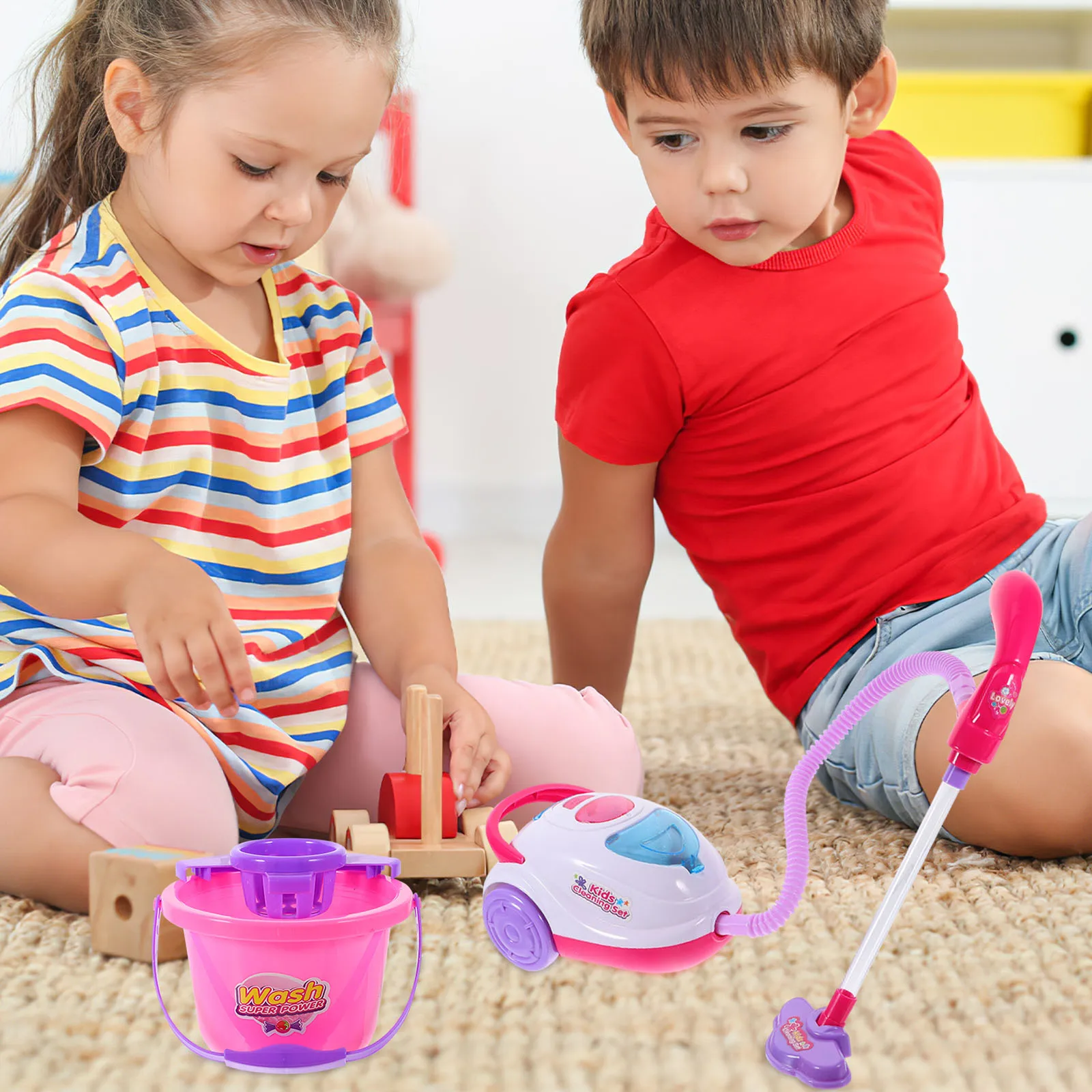 

1 s Simulation Vacuum Cleaner Toy Set for Kids Bright Safe Cleaning Equipment Play Home Toddler Toys Gift for Children
