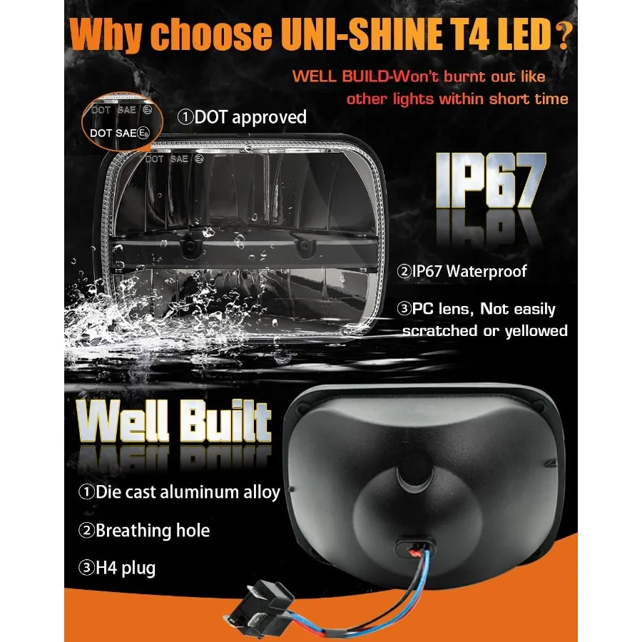 5x7 led المصباح 2 قطعة 7x6 led المصباح عاكس التوصيل والتشغيل H6054 H5054 مرحبا لو مختومة شعاع DOT المعتمدة متوافق مع جيه #5